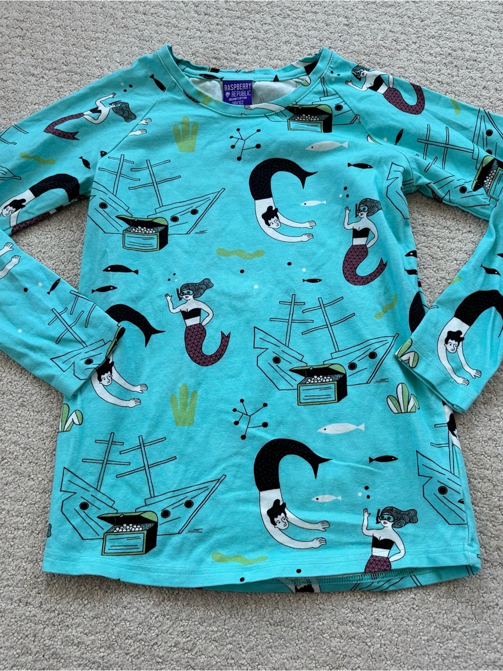 Raspberry republic Girls' Teal Mermaid Long-Sleeve Top